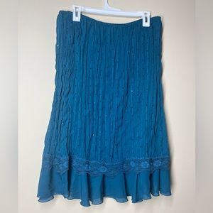 Fairy jewel toned layers beaded blue skirt with shiny beading.  Size 14 stretchy